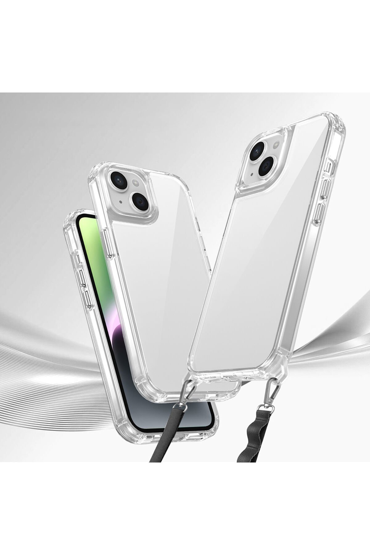 iPhone 13 Kılıf AiHTTgli Takılabilir Askı Aparatlı BSAY Snap Silikon Kapak-Şeffaf Şeffaf