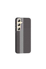 Galaxy S24 Kılıf M-safe Şarj Özellikli Karbon Fiber Görünümlü BSAY Gros Kapak - Gold-Siyah Gri-Siyah