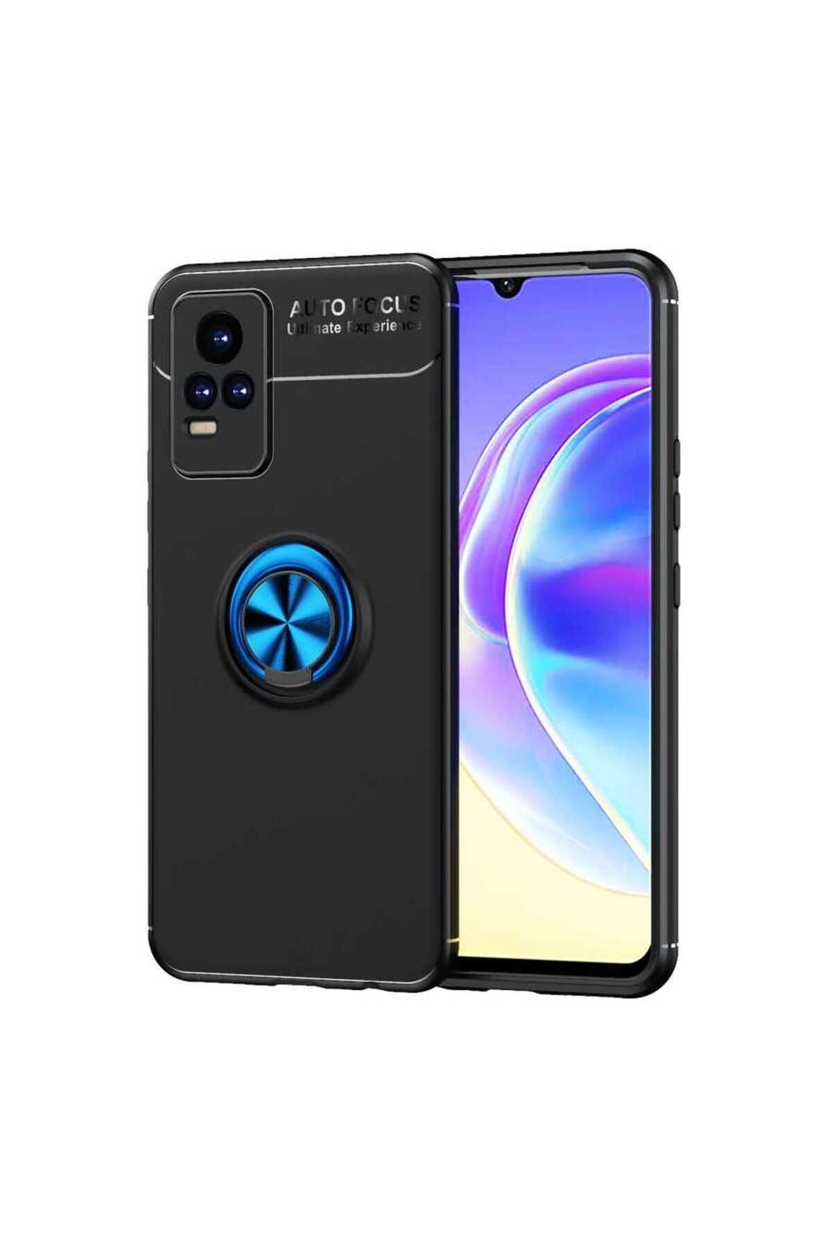 Vivo V21E Kılıf BSAY Ravel Silikon Kapak - Siyah-Mavi Siyah-Mavi