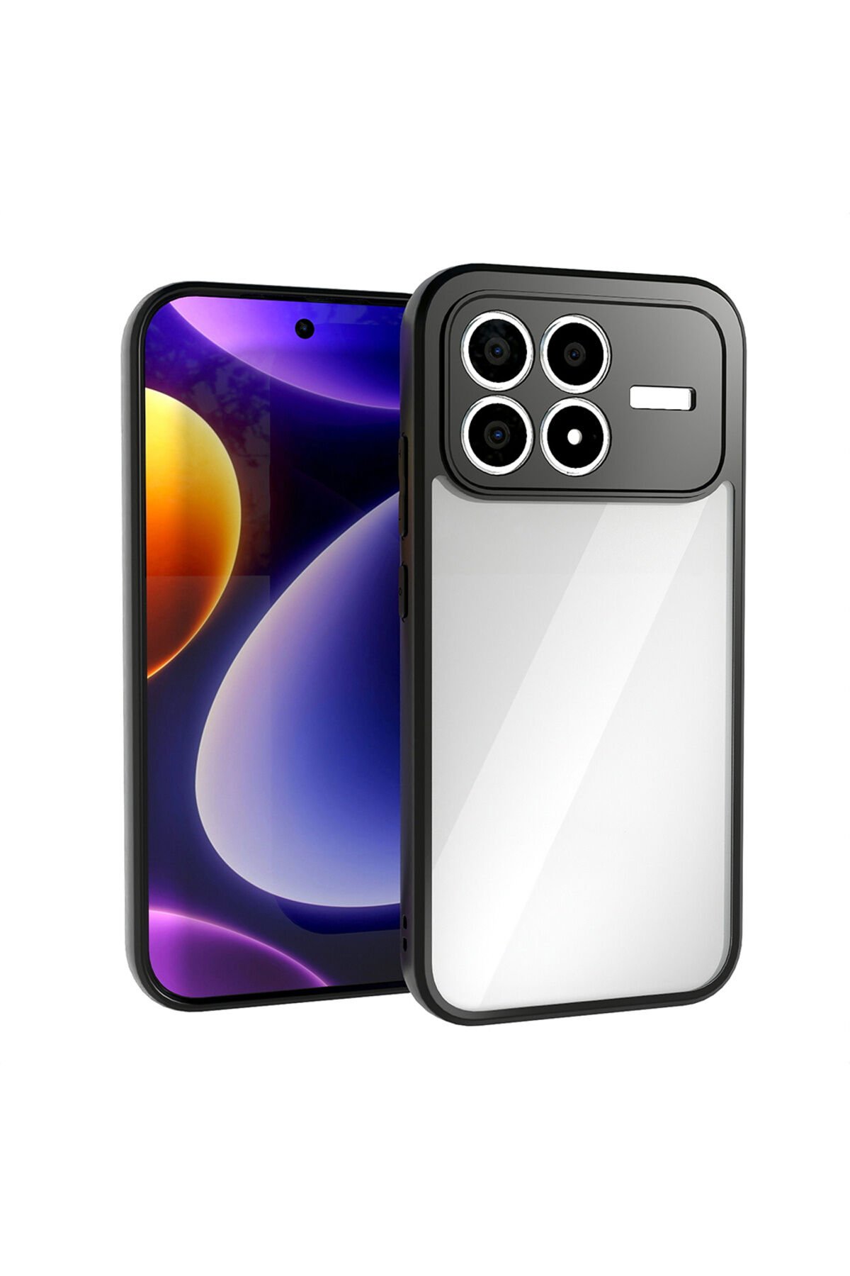 Poco F8 Pro Kılıf Kamera Korumalı Şeffaf Arka Yüzey BSAY New Roll Kapak - Siyah Siyah