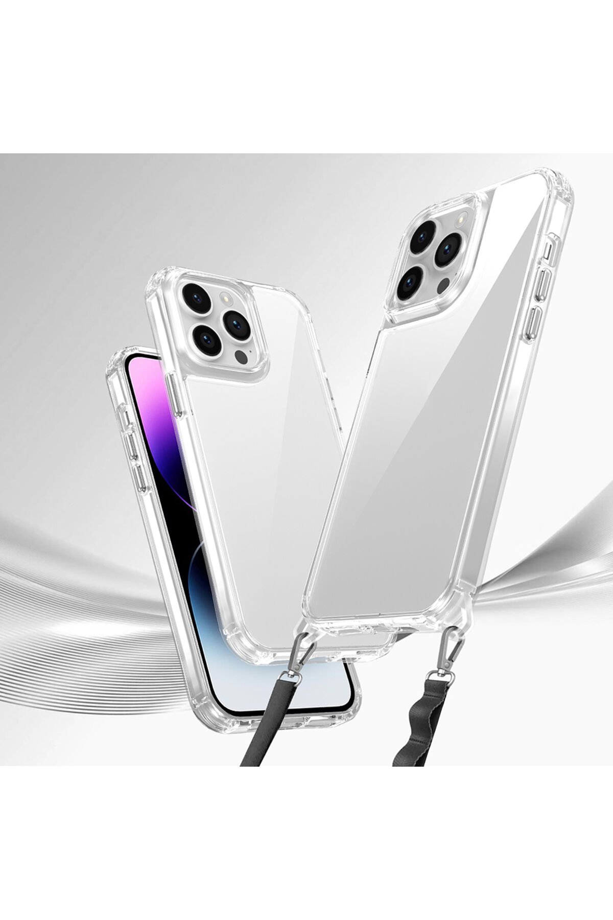 iPhone 14 Pro Kılıf AiHTTgli Takılabilir Askı Aparatlı BSAY Snap Silikon Kapak-Şeffaf Şeffaf