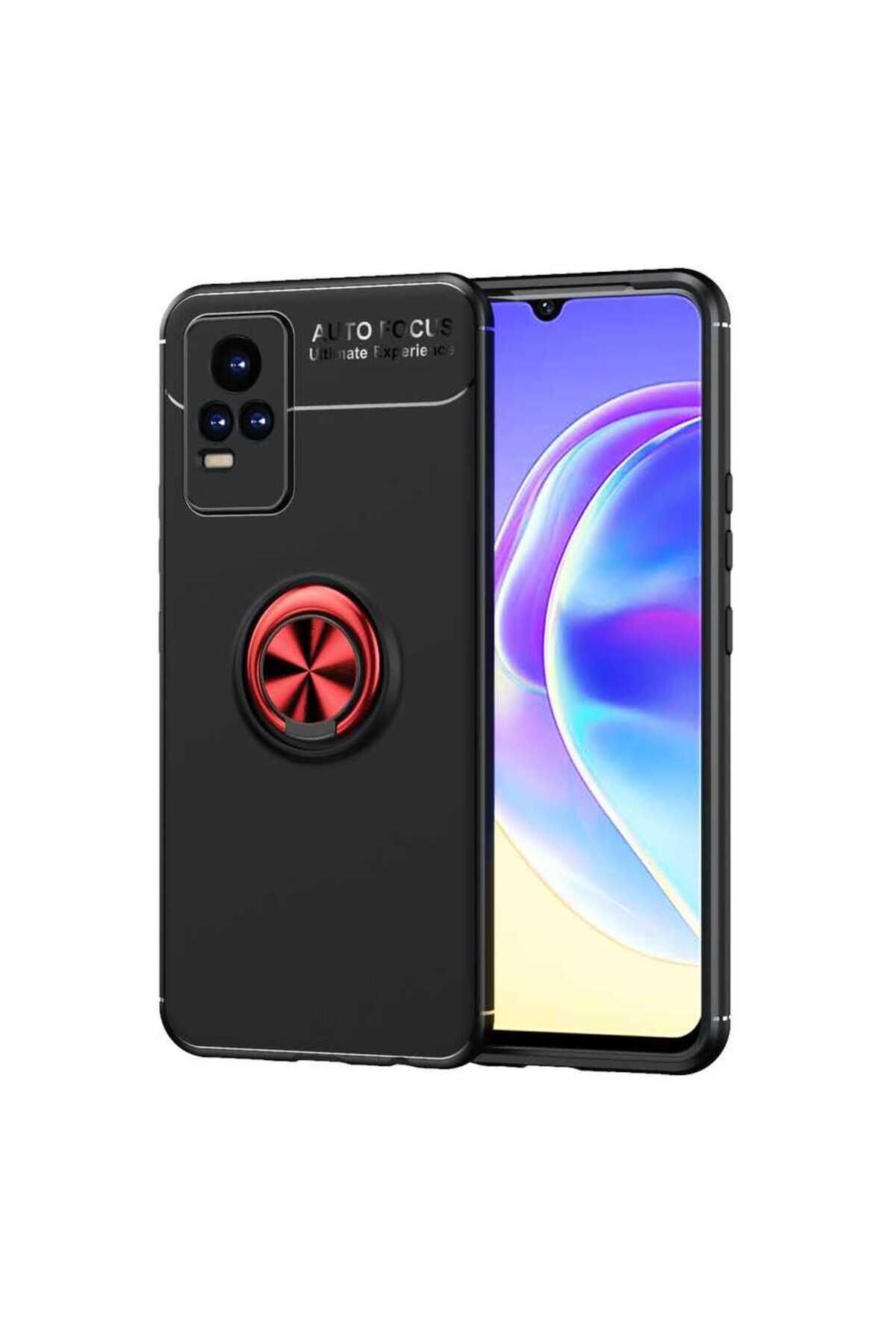 Vivo V21E Kılıf BSAY Ravel Silikon Kapak - Siyah-Mavi Siyah-Kırmızı