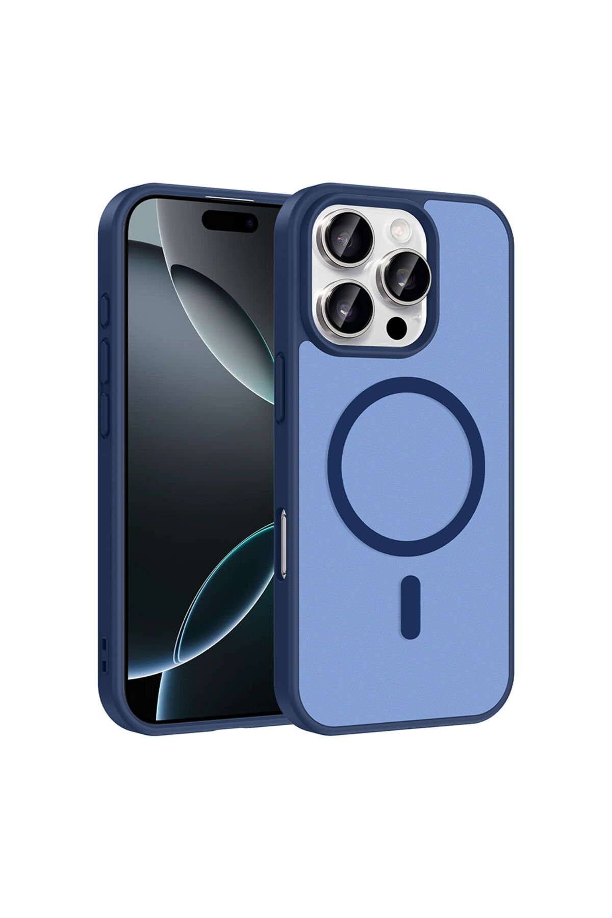 iPhone 16 Pro Kılıf M-safe Şarj Özellikli BSAY Babet Kapak - Desert Gold Mavi
