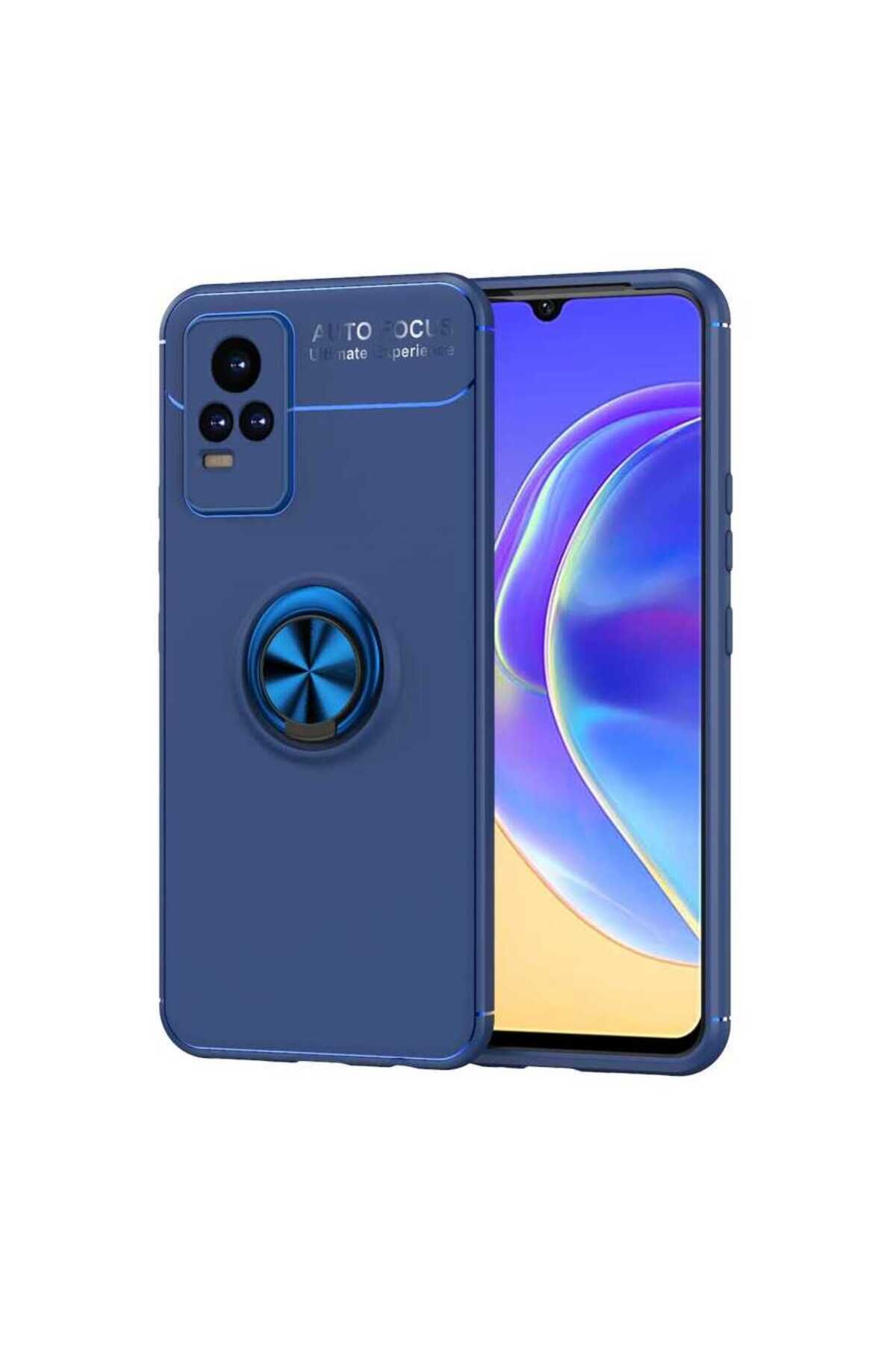 Vivo V21E Kılıf BSAY Ravel Silikon Kapak - Siyah-Mavi Mavi