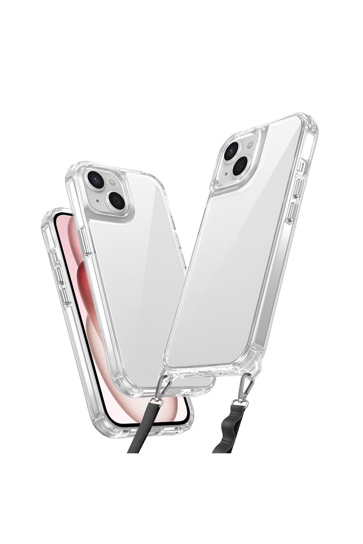 iPhone 15 Kılıf AiHTTgli Takılabilir Askı Aparatlı BSAY Snap Silikon Kapak-Şeffaf Şeffaf