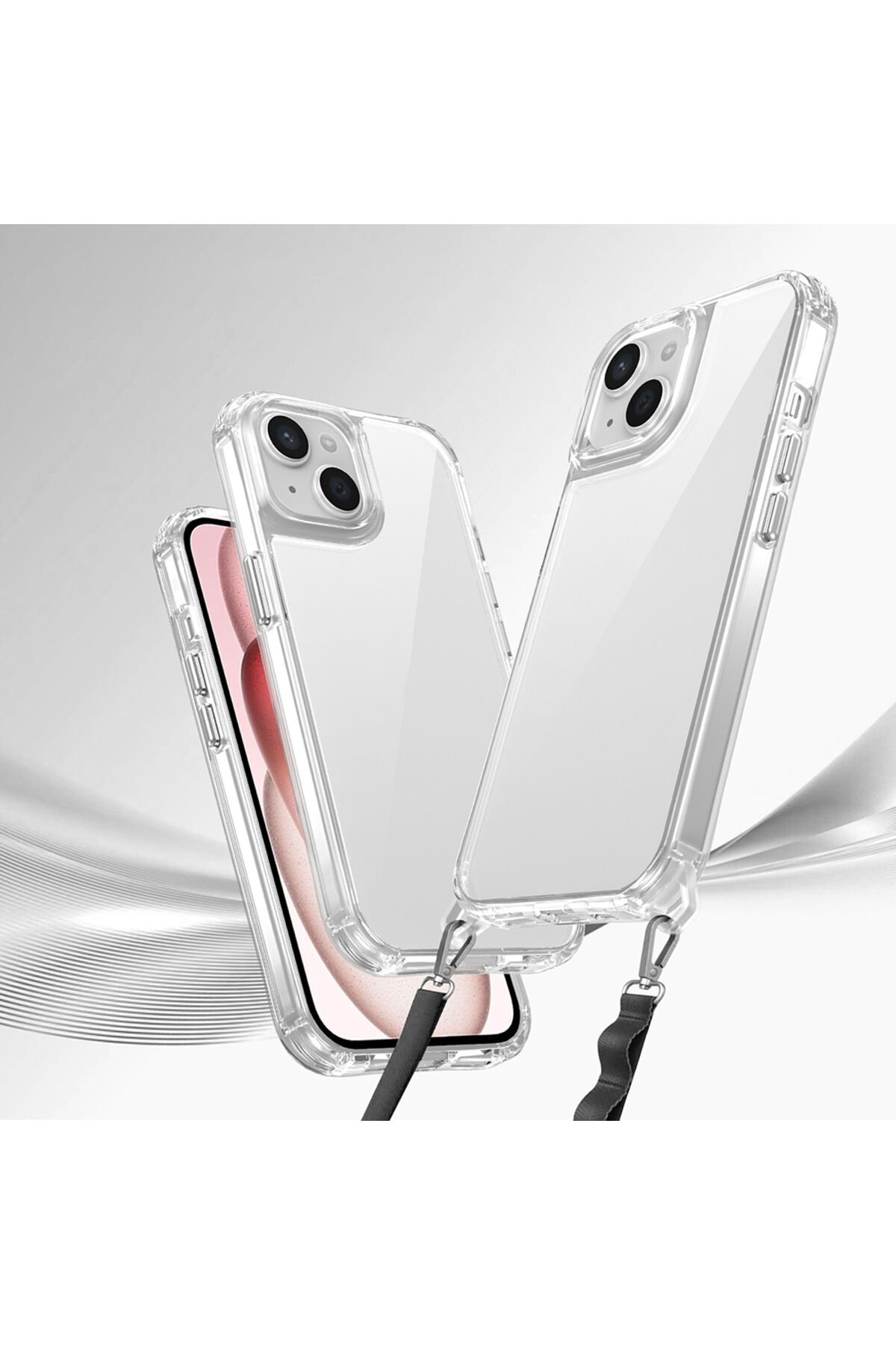 iPhone 15 Kılıf AiHTTgli Takılabilir Askı Aparatlı BSAY Snap Silikon Kapak-Şeffaf Şeffaf