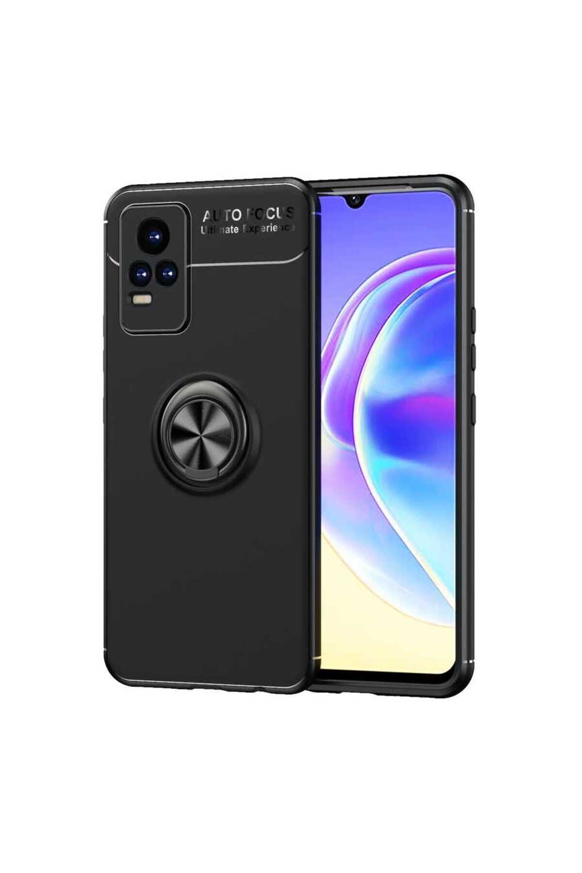 Vivo V21E Kılıf BSAY Ravel Silikon Kapak - Siyah-Mavi Siyah