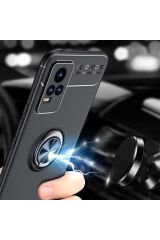 Vivo V21E Kılıf BSAY Ravel Silikon Kapak - Siyah-Mavi Siyah