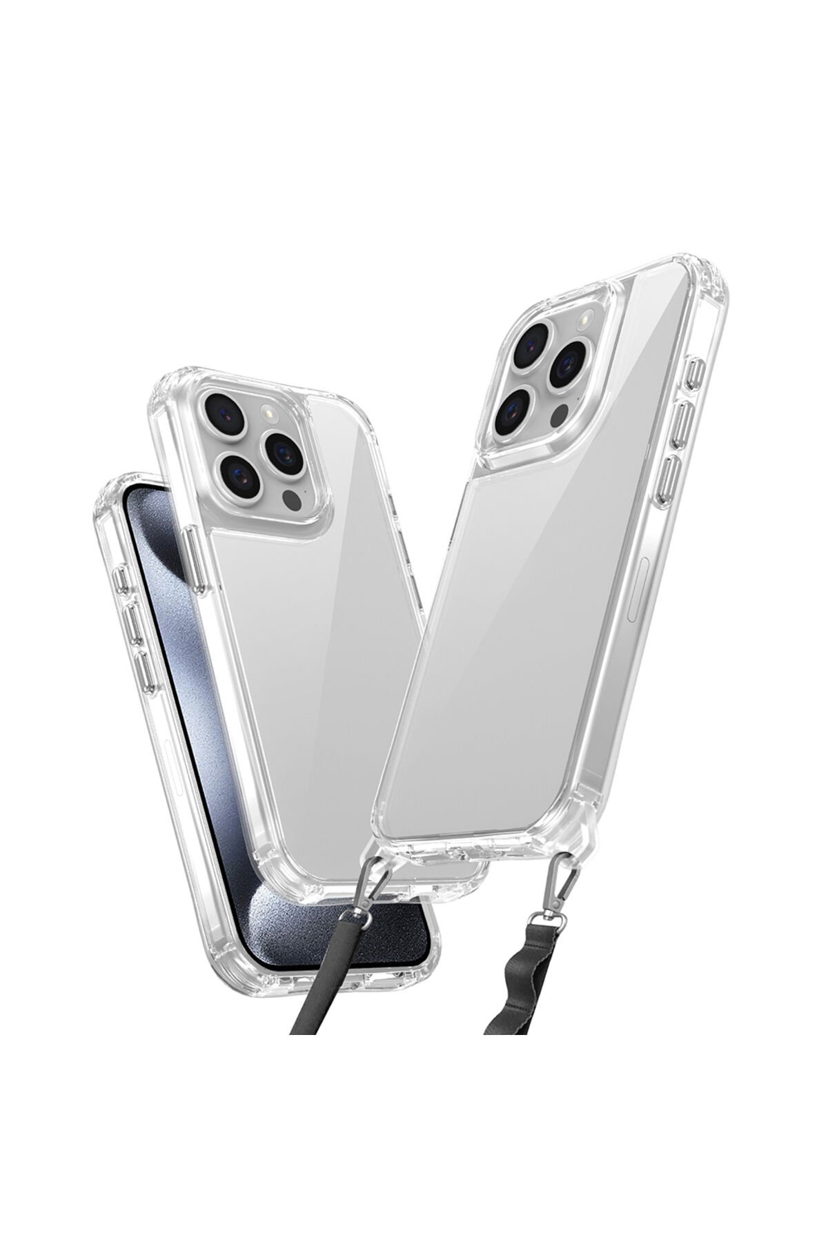iPhone 15 Pro Kılıf AiHTTgli Takılabilir Askı Aparatlı BSAY Snap Silikon Kapak-Şeffaf Şeffaf