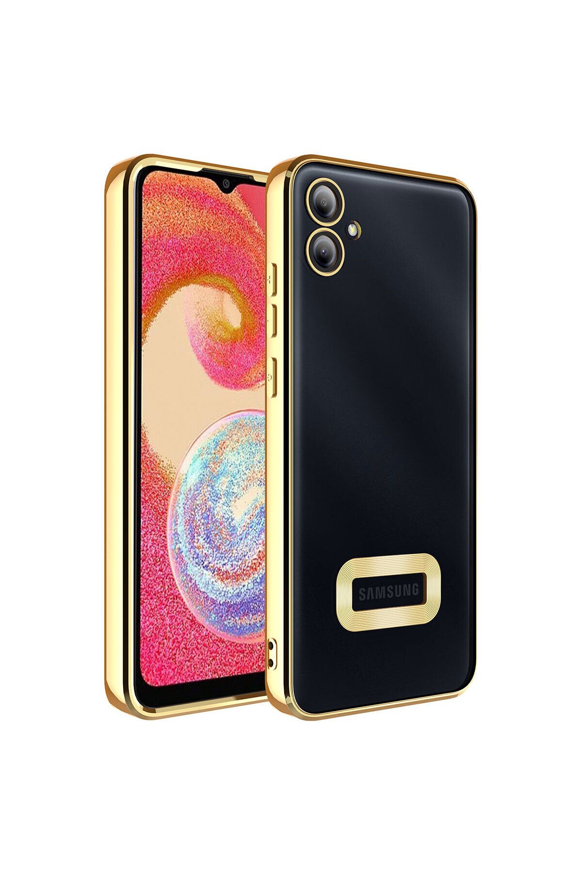 Galaxy A04E Kılıf Kamera Korumalı Logo Gösteren BSAY Omega Kapak - Gold Gold