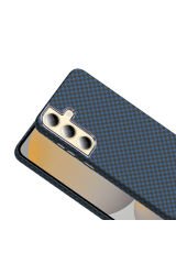 Galaxy S24 Plus Kılıf M-safe Şarj Özellikli Karbon Fiber Görünümlü BSAY Gros Kapak - Desert Titanyum Siyah-Lacivert