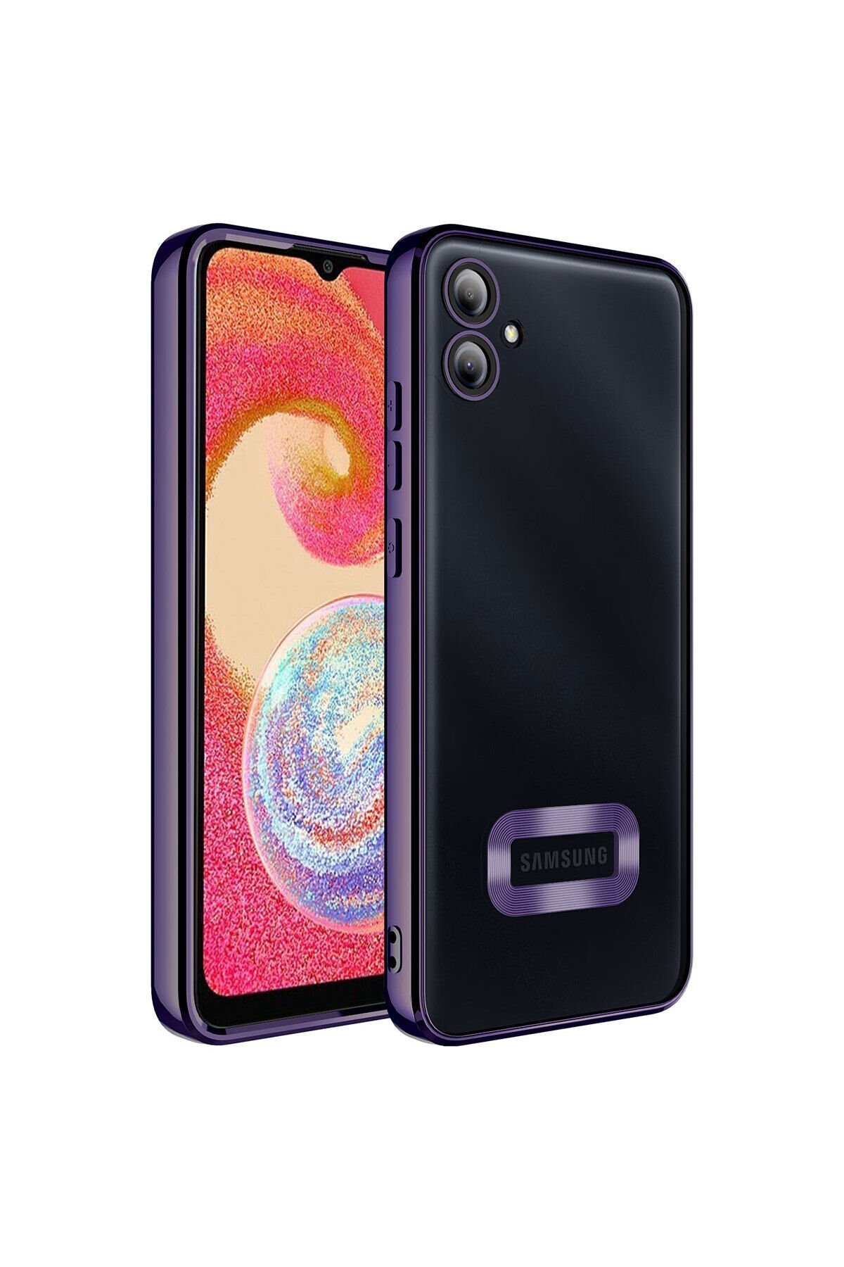 Galaxy A04E Kılıf Kamera Korumalı Logo Gösteren BSAY Omega Kapak - Gold Derin Mor