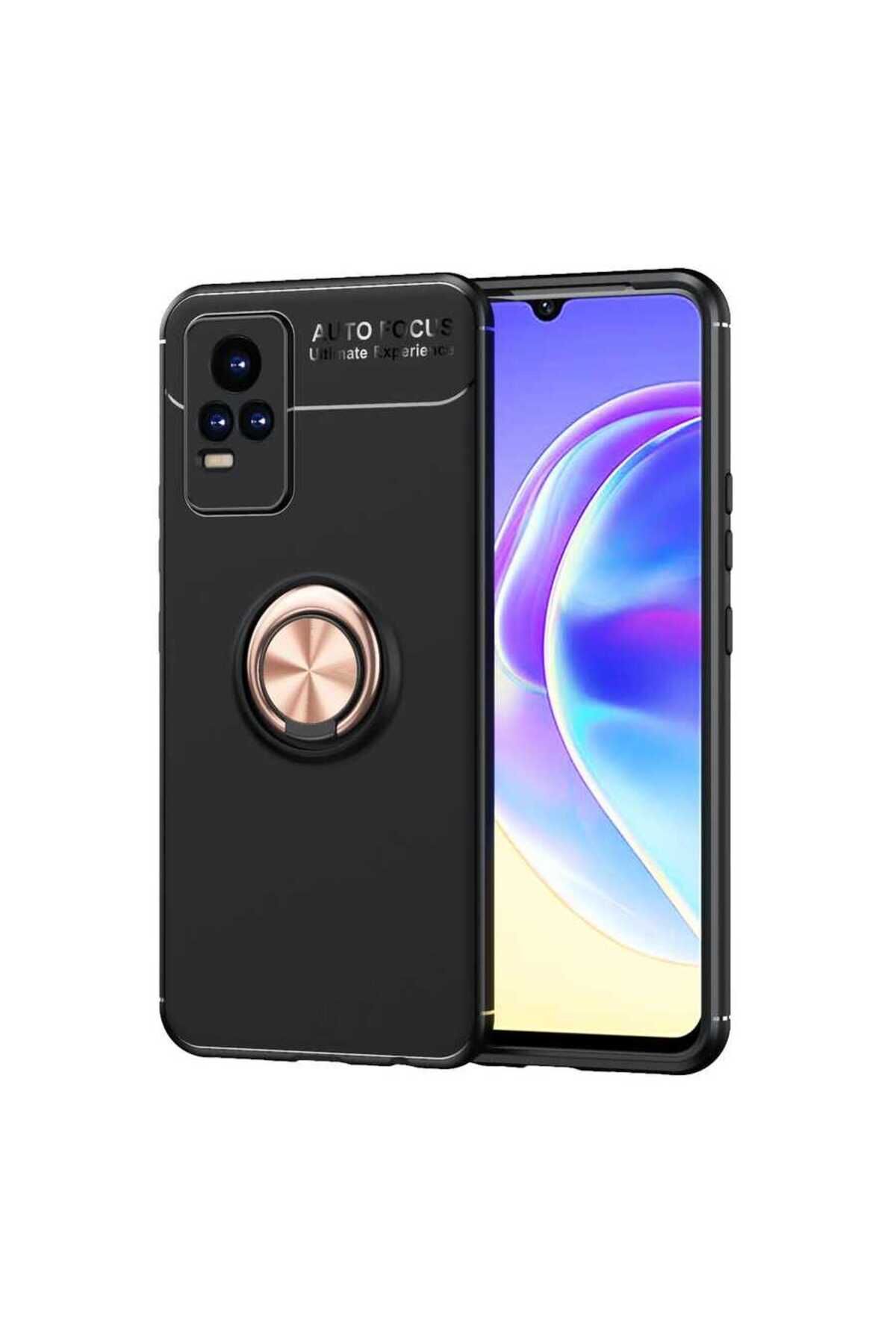 Vivo V21E Kılıf SAFA Ravel Silikon Kapak - Siyah-Rose Gold Siyah-Rose Gold