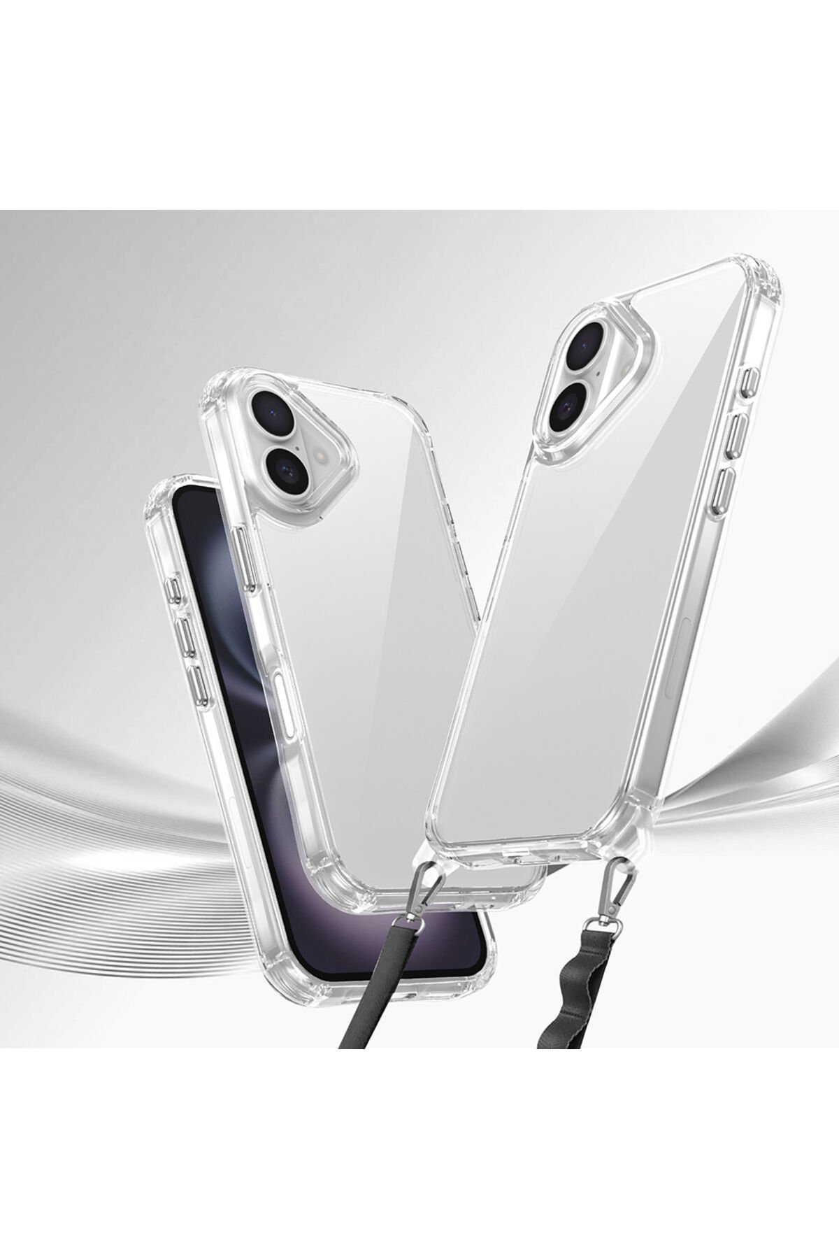 iPhone 16 Kılıf AiHTTgli Takılabilir Askı Aparatlı BSAY Snap Silikon Kapak-Şeffaf Şeffaf