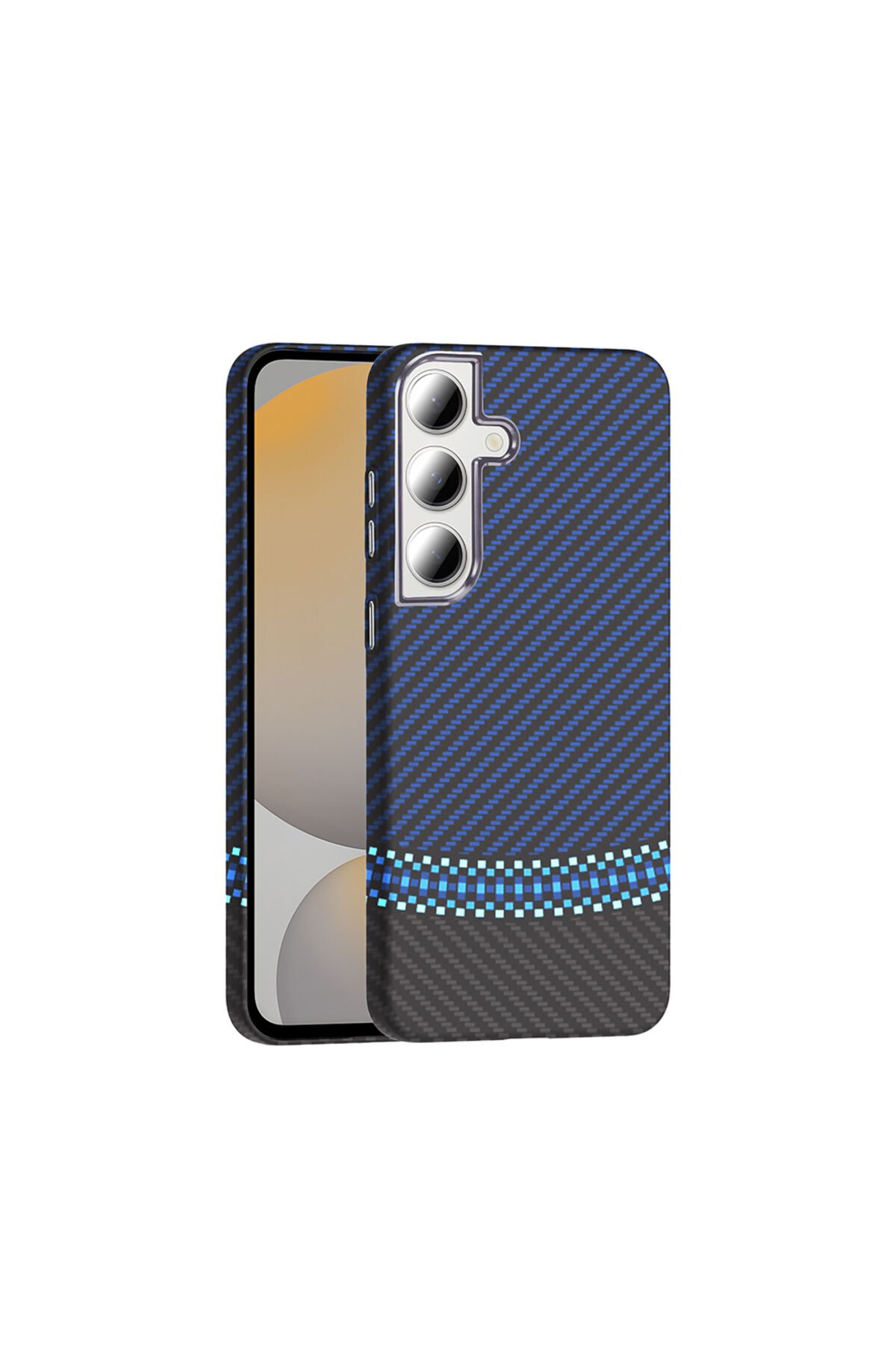 Galaxy S24 FE Kılıf M-safe Şarj Özellikli Karbon Fiber Görünümlü BSAY Gros Kapak - Siyah Siyah-Lacivert
