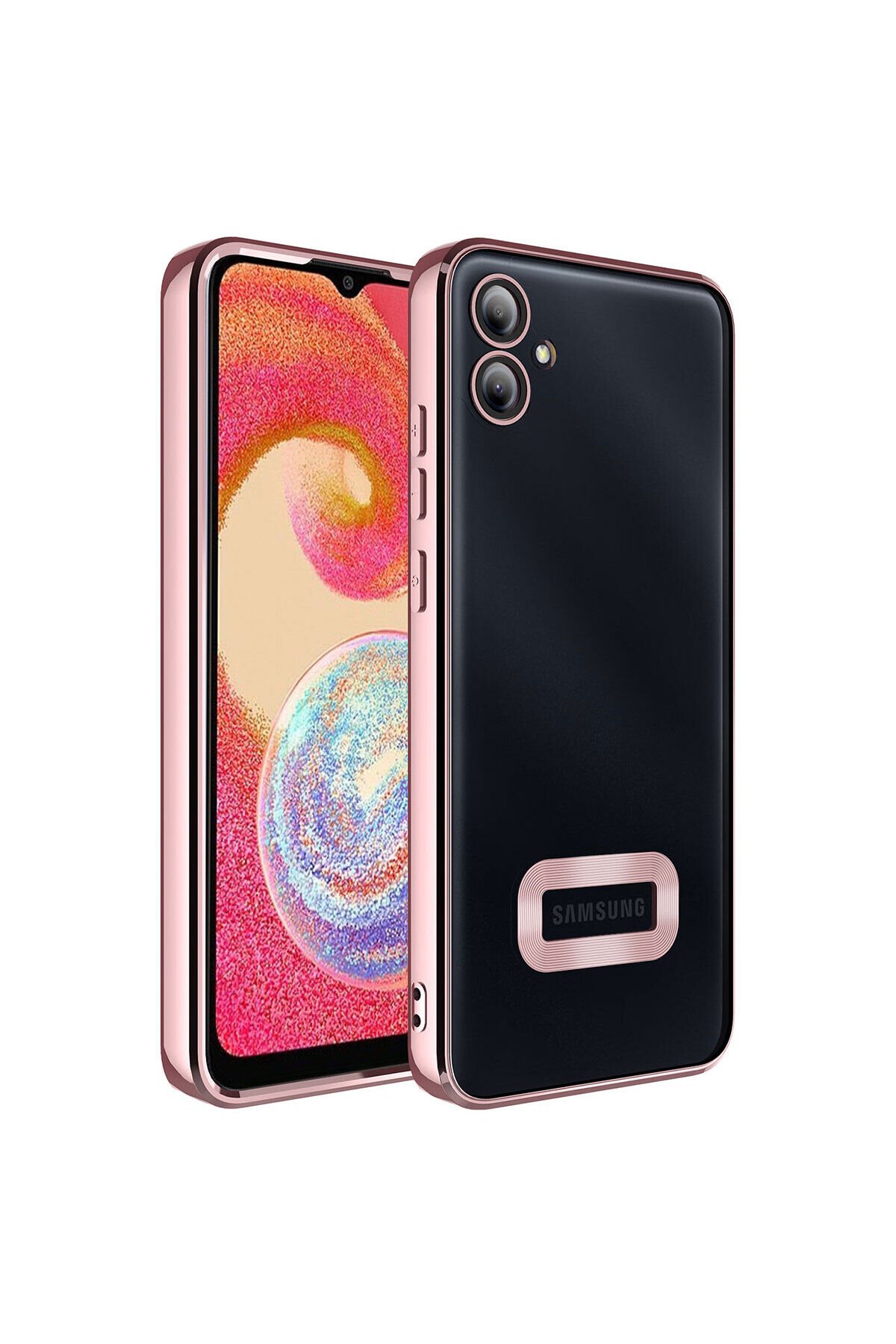 Galaxy A04E Kılıf Kamera Korumalı Logo Gösteren BSAY Omega Kapak - Gold Rose Gold