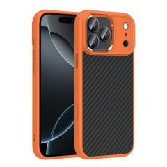 iPhone 17 Pro Kılıf M-Safe Şarj Özellikli Karbon Fiber Görünümlü Zore Truva Silikon Kılıf