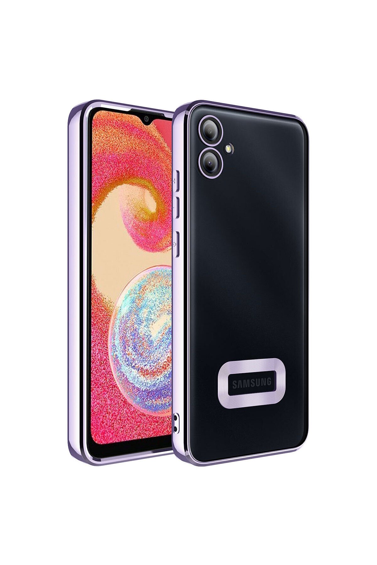 Galaxy A04E Kılıf Kamera Korumalı Logo Gösteren BSAY Omega Kapak - Gold Lila