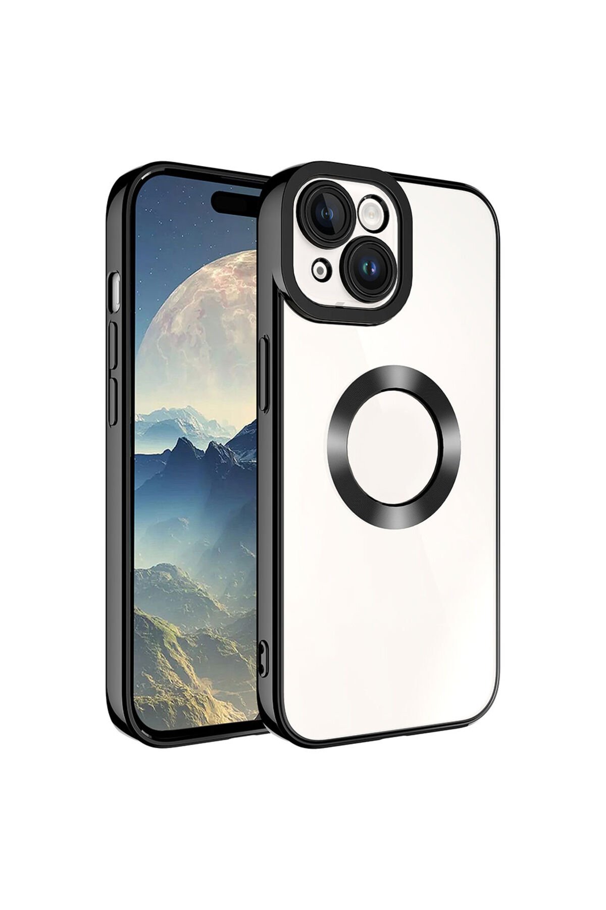 iPhone 15 Uyumlu Kamera Korumalı Logo Gösteren BSAY Omega Kılıf-Gold Siyah