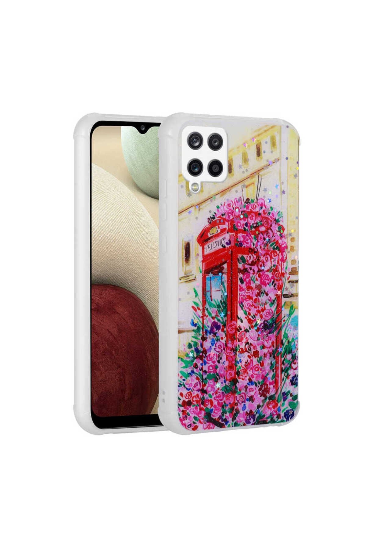 Galaxy M12 Kılıf Simli Desenli Kamera Korumalı Parlak BSAY Popy Kapak - Kulübe Kulübe