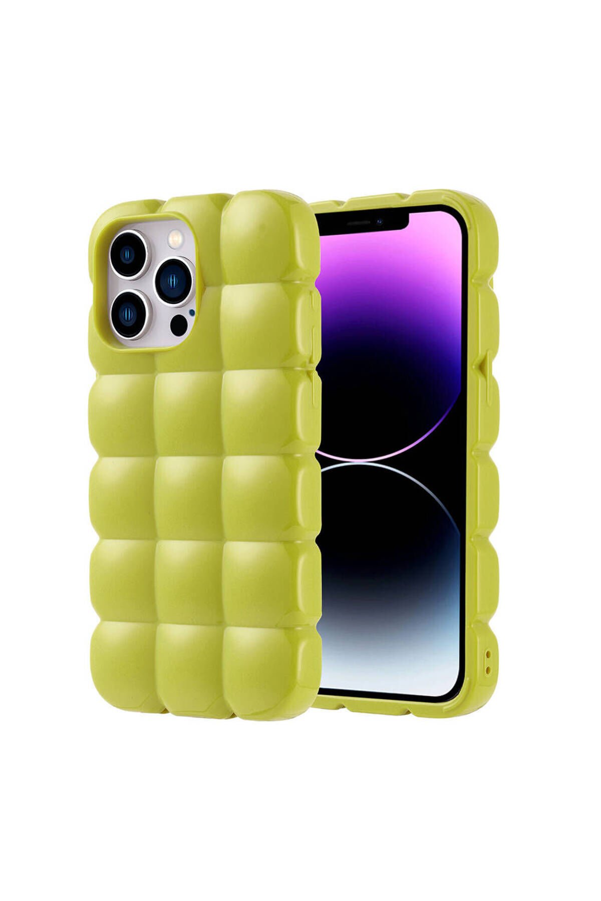 iPhone 14 Pro Max Kılıf Parlak Esnek Silikon BSAY Dom Dom Kapak - Yeşil