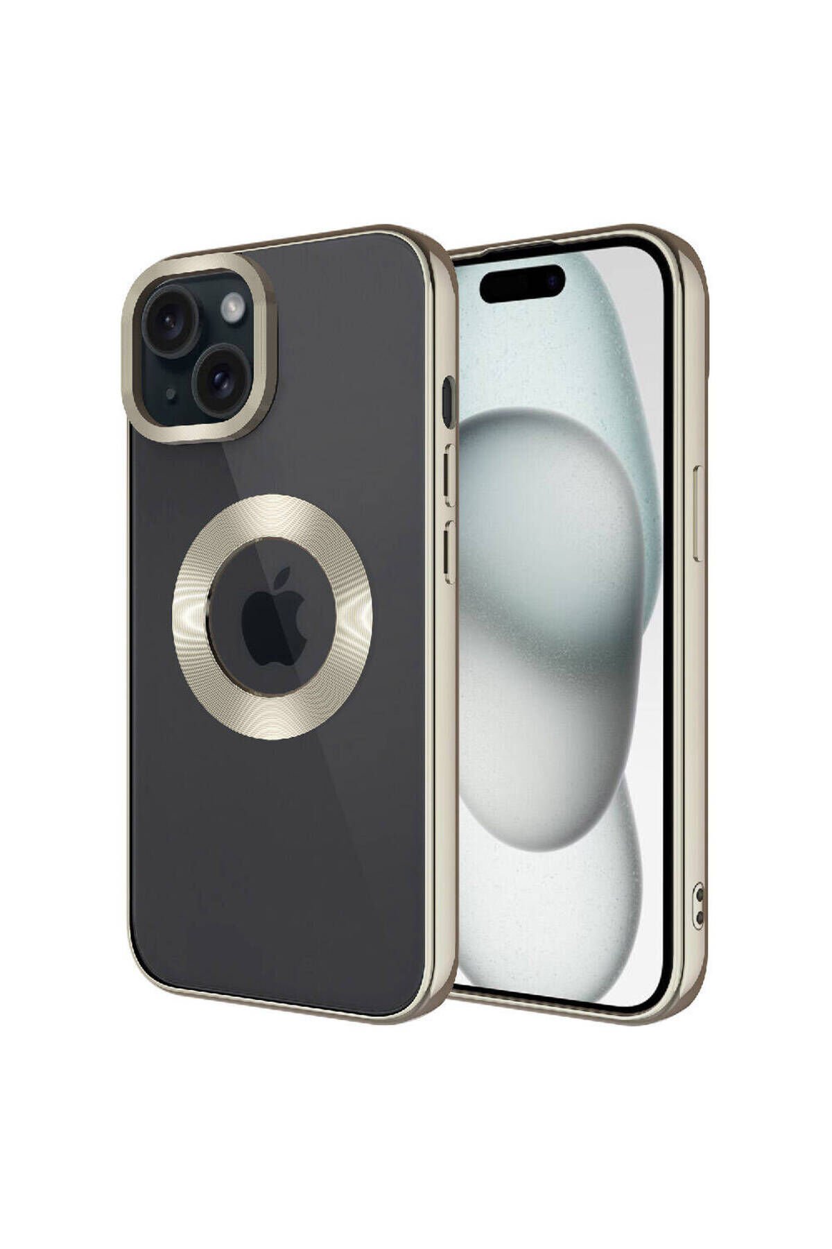 iPhone 15 Uyumlu Kamera Korumalı Logo Gösteren BSAY Omega Kılıf-Gold Titanyum