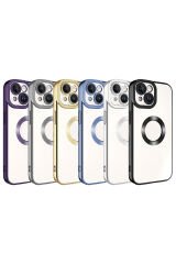 iPhone 15 Uyumlu Kamera Korumalı Logo Gösteren BSAY Omega Kılıf-Gold Titanyum