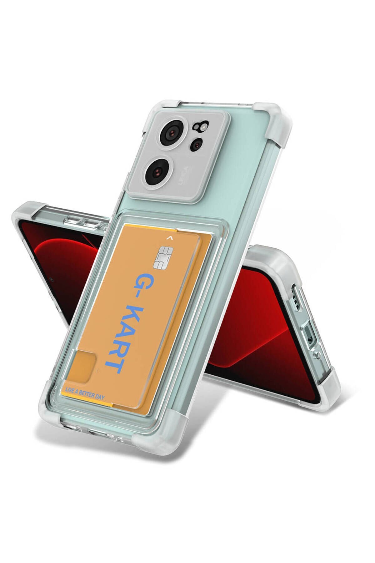 Mi 13T Kılıf Airbag Tasarımlı Şeffaf Kartlıklı SBT G-Kart Kapak - Renksiz Renksiz