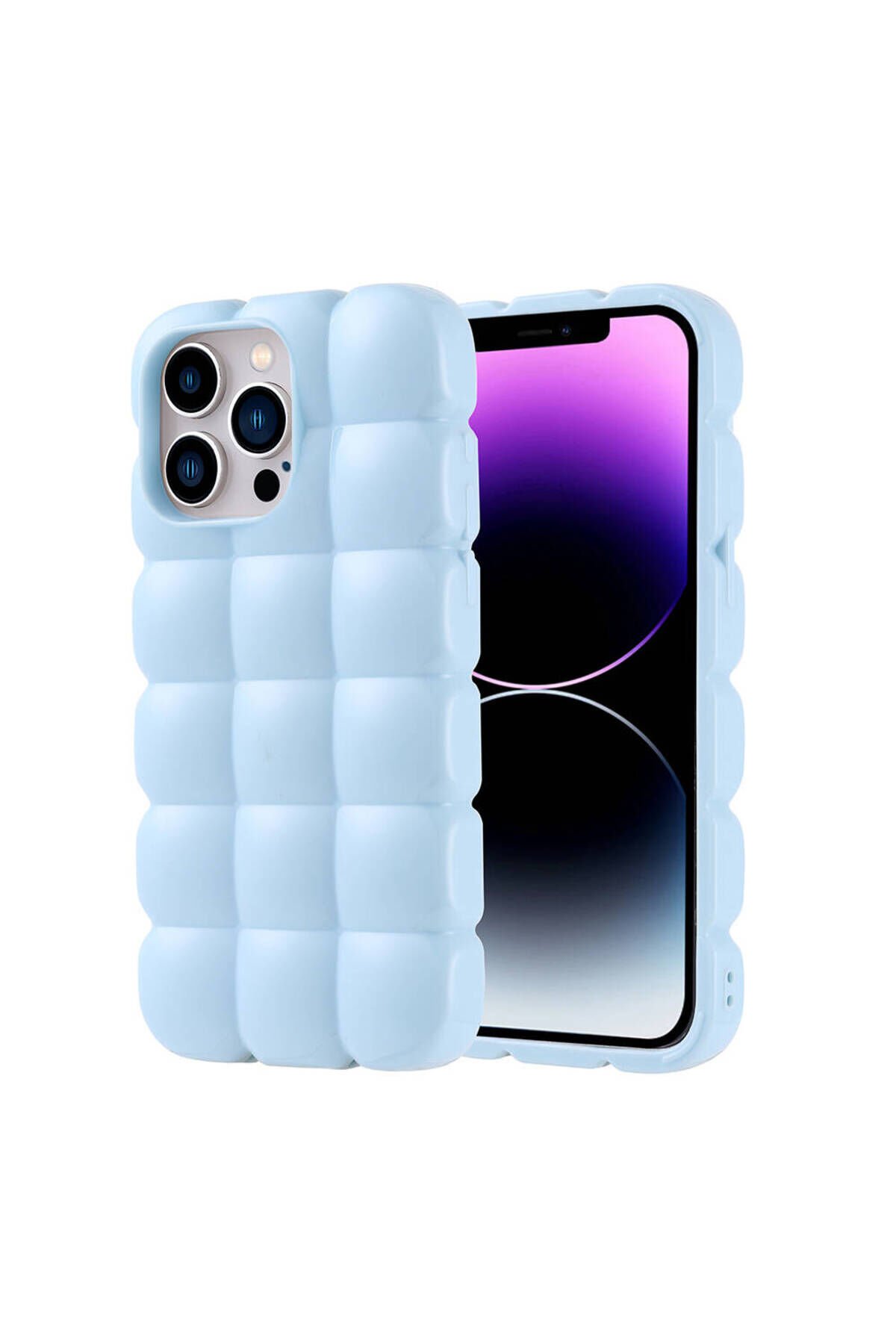 iPhone 14 Pro Max Kılıf Parlak Esnek Silikon KLFK Dom Dom Kapak - Mavi