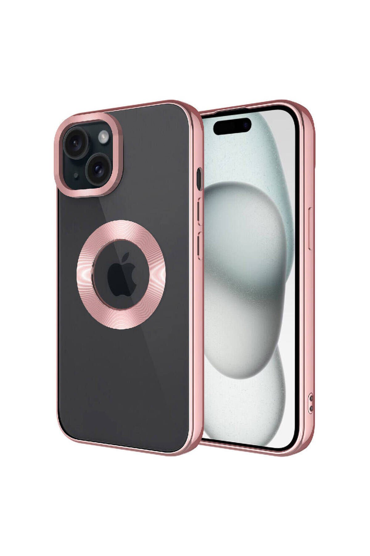 iPhone 15 Uyumlu Kamera Korumalı Logo Gösteren BSAY Omega Kılıf-Gold Rose Gold
