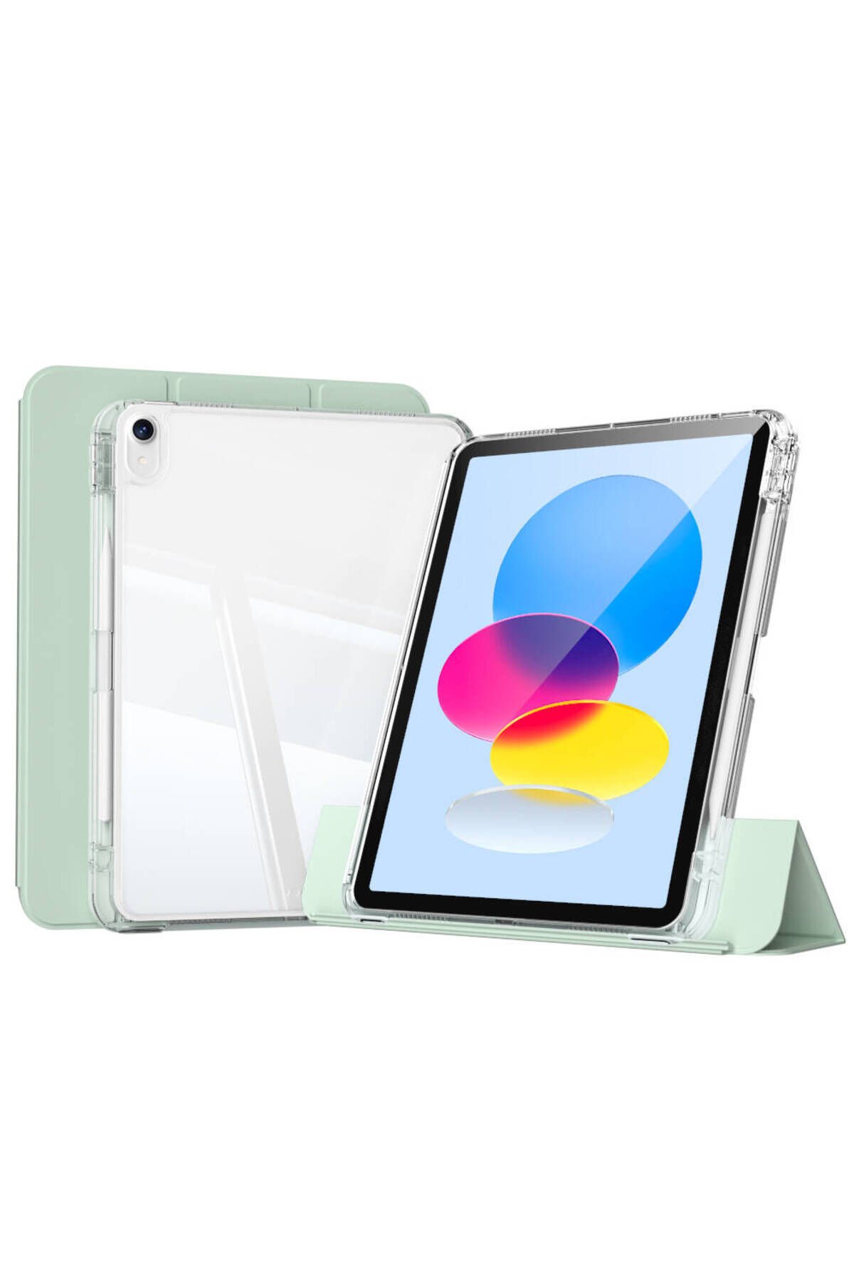 iPad 11.Nesil 2025 Kılıf Magnetik Ayrılabilen Airbagli MRSA Sliding Tablet Kılıfı - Lavender Açık Yeşil
