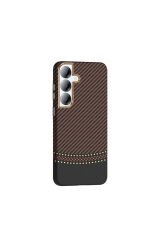 Galaxy S25 Kılıf M-safe Şarj Özellikli Karbon Fiber Görünümlü BSAY Gros Kapak - Siyah Lacivert