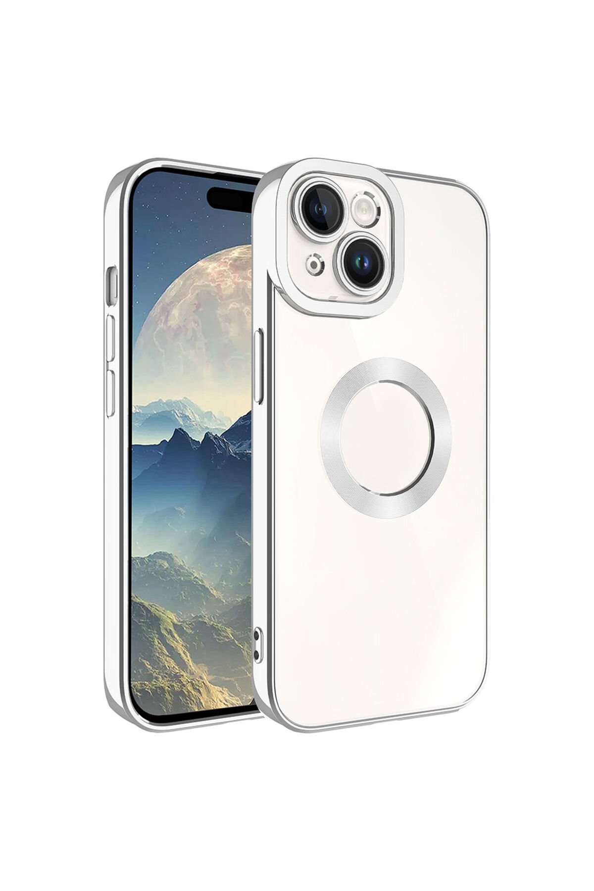 iPhone 15 Uyumlu Kamera Korumalı Logo Gösteren BSAY Omega Kılıf-Gold Gümüş