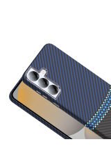 Galaxy S25 Kılıf M-safe Şarj Özellikli Karbon Fiber Görünümlü BSAY Gros Kapak - Siyah Siyah-Lacivert