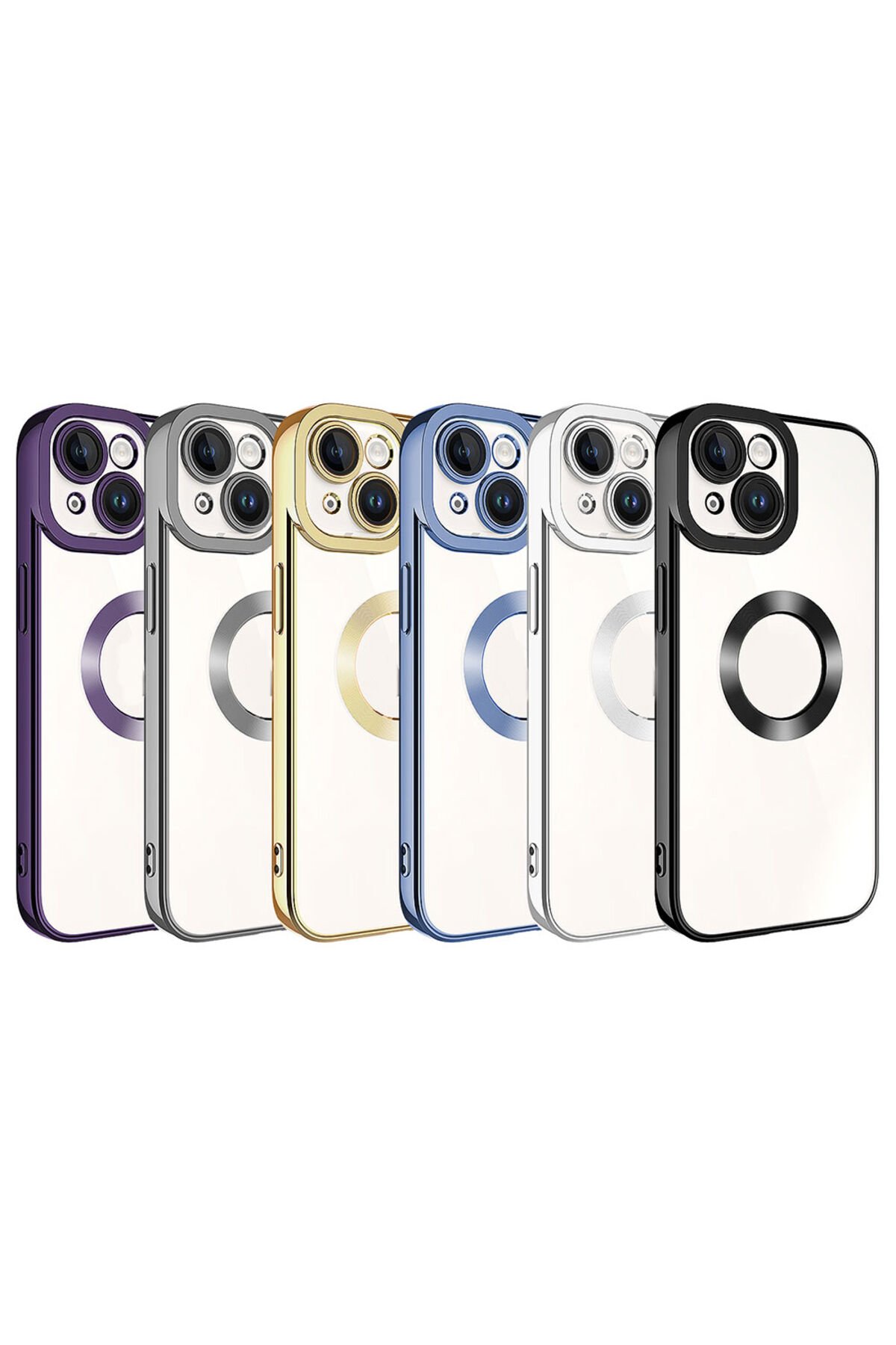 iPhone 15 Uyumlu Kamera Korumalı Logo Gösteren BSAY Omega Kılıf-Gold Lila