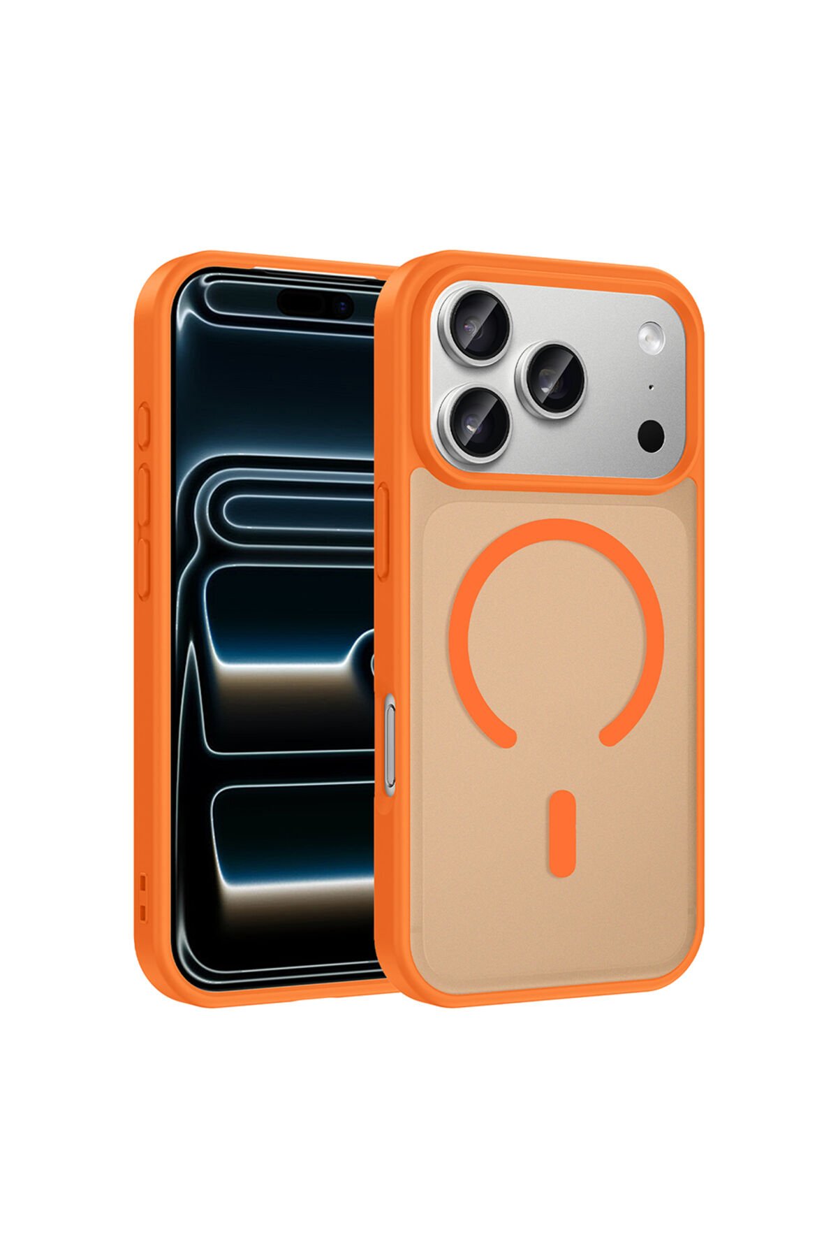 iPhone 17 Pro Max Kılıf M-safe Şarj Özellikli BSAY Babet Kapak - Gri Turuncu