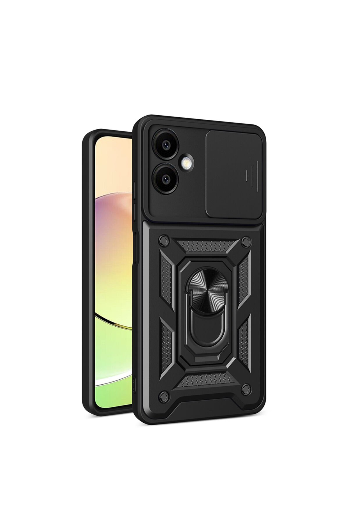 Galaxy A06 Uyumlu Magnetik Standlı Kamera Korumalı BSAY Sürgülü Vega Kapak-Siyah Siyah