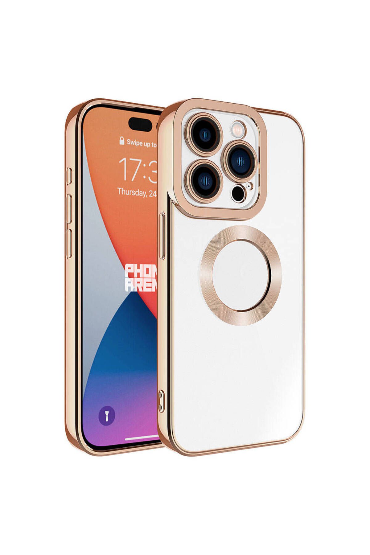iPhone 15 Pro Uyumlu Kamera Korumalı Logo Gösteren BSAY Omega Kılıf-Midnight Rose Gold