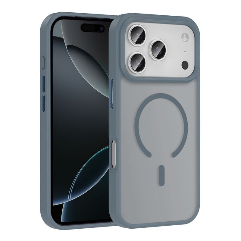 iPhone 17 Pro Max Kılıf M-safe Şarj Özellikli Mat Arka Yüzey Zore Sio Kılıf Gri