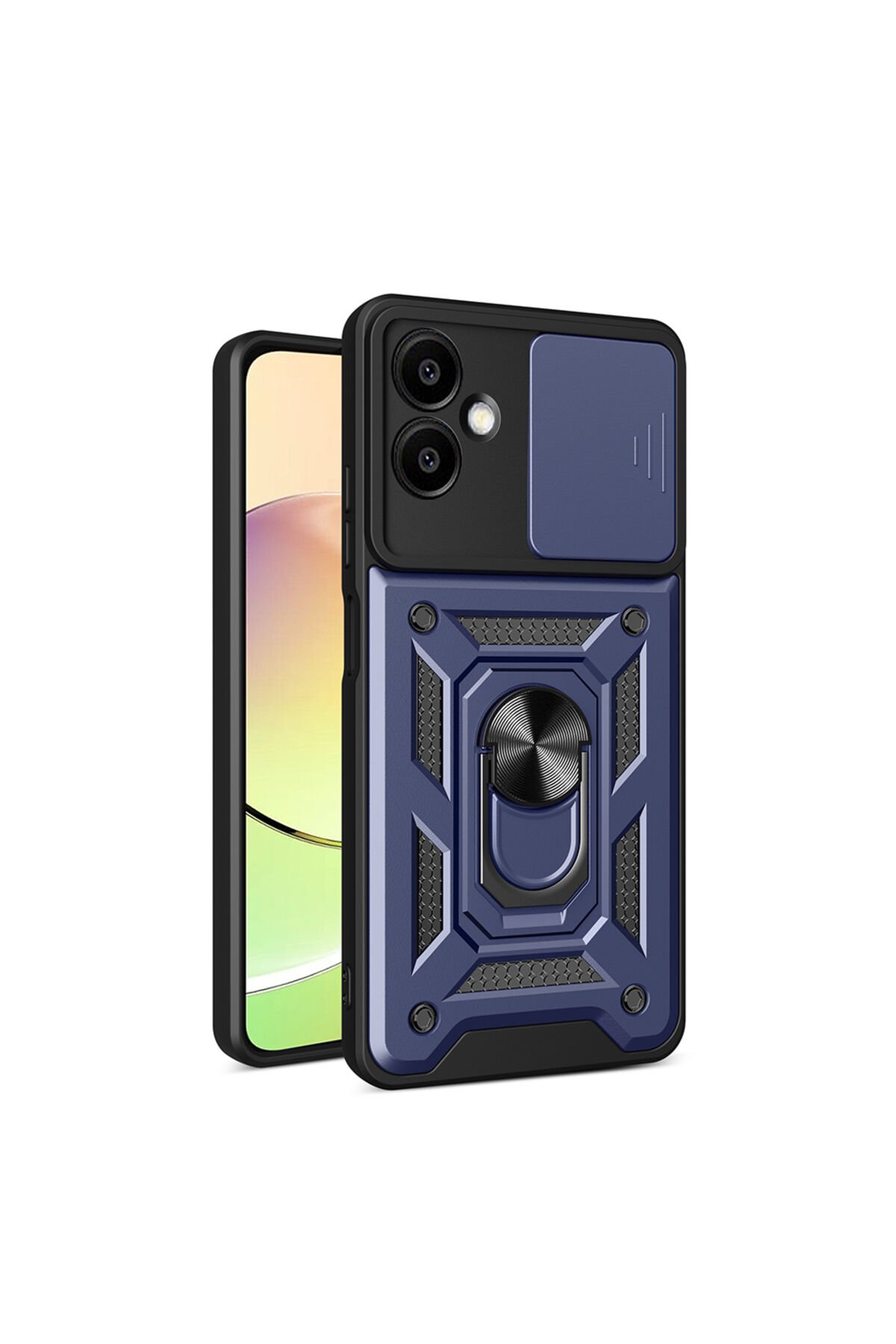 Galaxy A06 Uyumlu Magnetik Standlı Kamera Korumalı BSAY Sürgülü Vega Kapak-Siyah Mavi