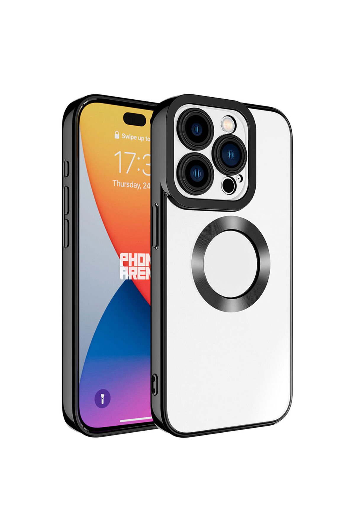 iPhone 15 Pro Uyumlu Kamera Korumalı Logo Gösteren BSAY Omega Kılıf-Midnight Siyah