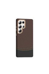 Galaxy S25 Ultra Kılıf M-safe Şarj Özellikli Karbon Fiber Görünümlü BSAY Gros Kapak - Siyah Gri-Siyah