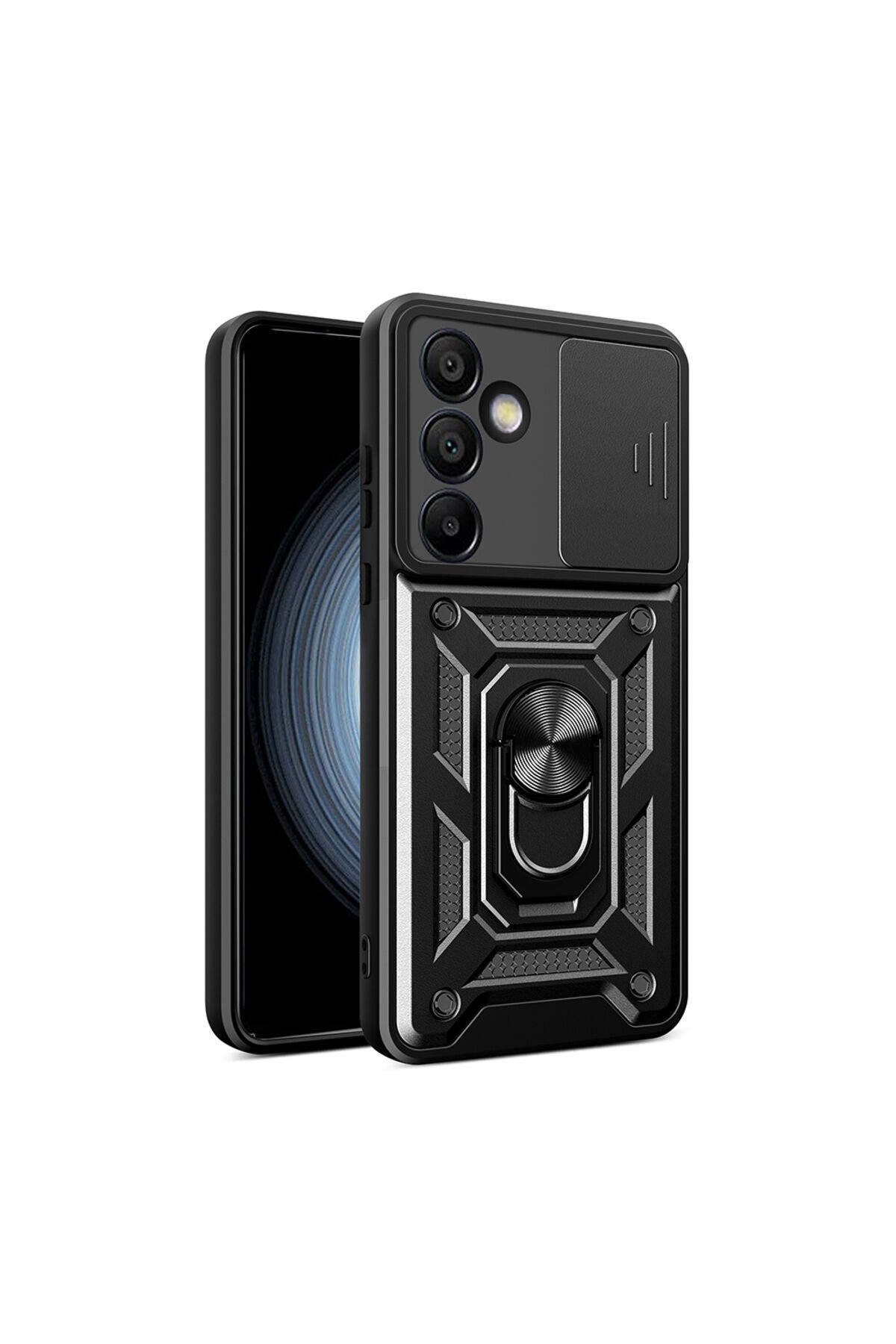 Galaxy S24 FE Uyumlu Magnetik Standlı Kamera Korumalı BSAY Sürgülü Vega Kapak-Siyah Siyah