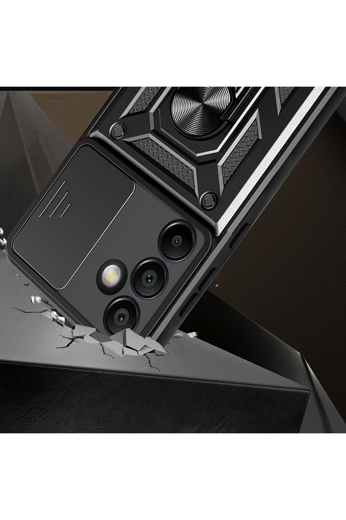 Galaxy S24 FE Uyumlu Magnetik Standlı Kamera Korumalı BSAY Sürgülü Vega Kapak-Siyah Siyah