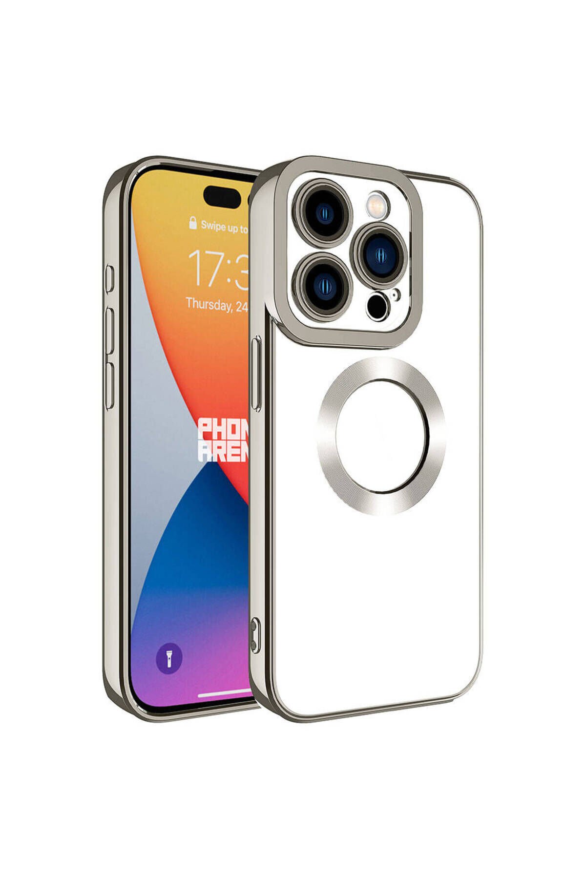 iPhone 15 Pro Uyumlu Kamera Korumalı Logo Gösteren BSAY Omega Kılıf-Midnight Titanyum