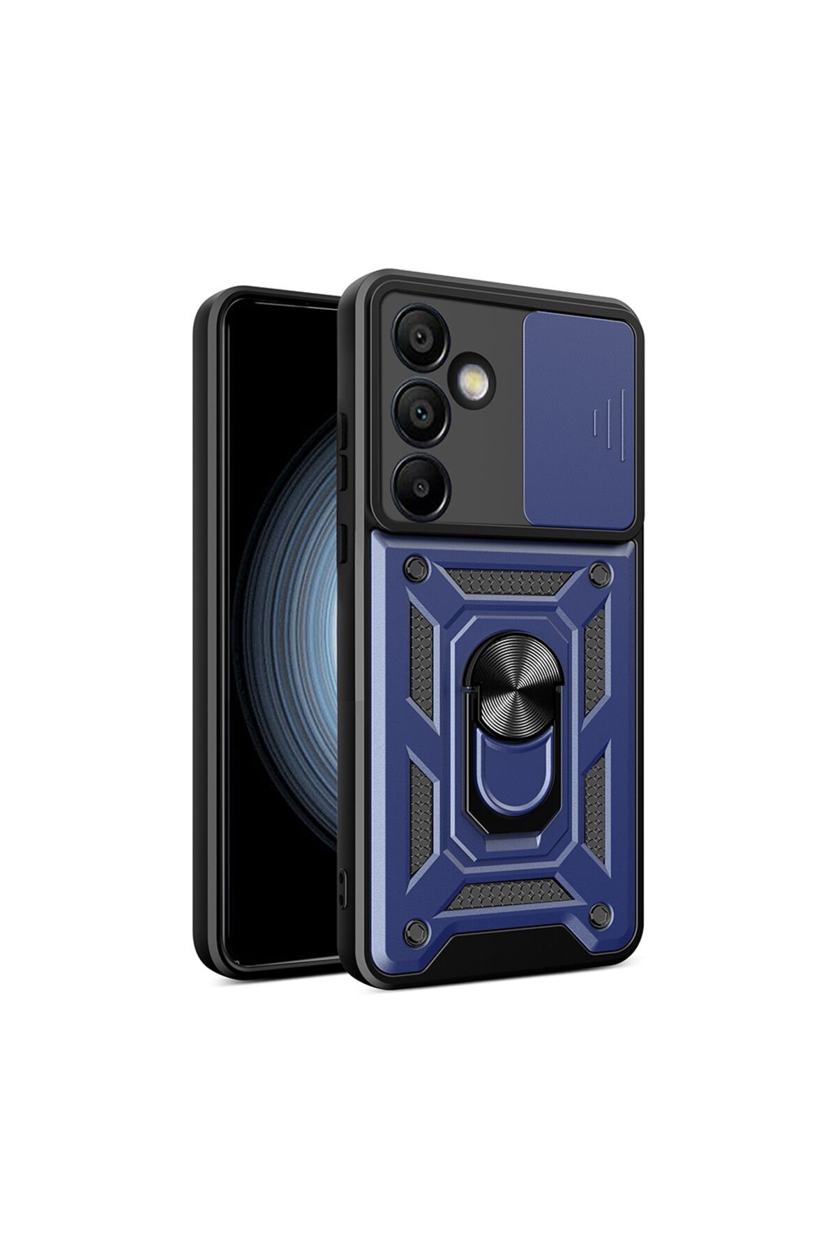 Galaxy S24 FE Uyumlu Magnetik Standlı Kamera Korumalı BSAY Sürgülü Vega Kapak-Siyah Mavi