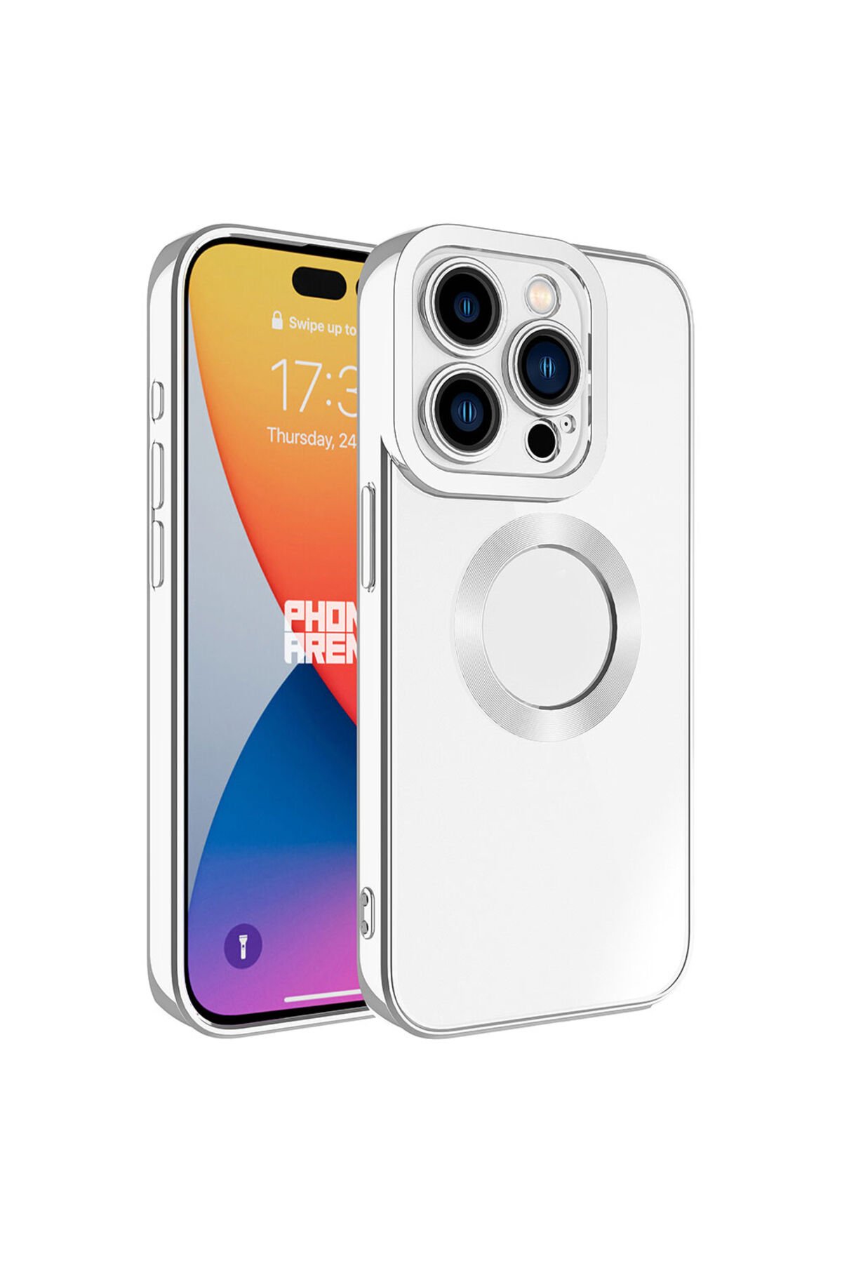 iPhone 15 Pro Uyumlu Kamera Korumalı Logo Gösteren BSAY Omega Kılıf-Midnight Gümüş
