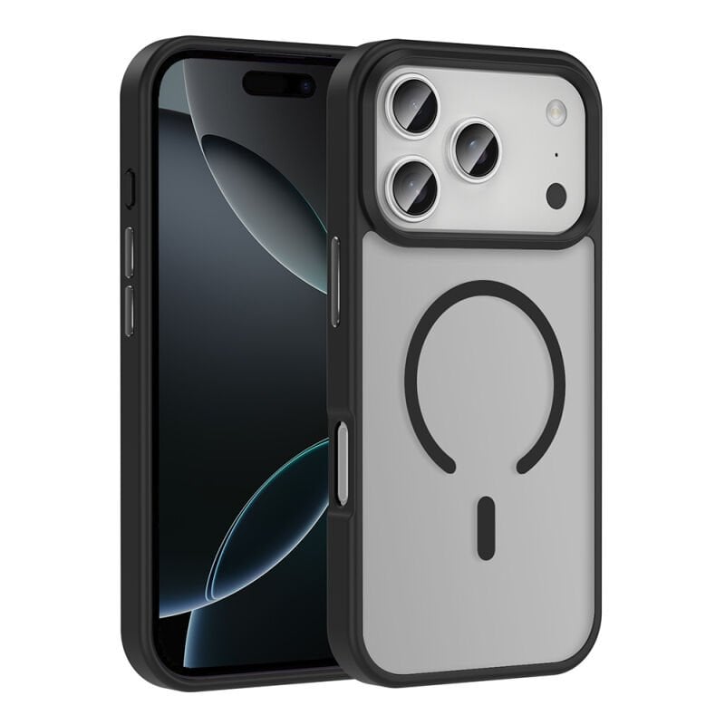 iPhone 17 Pro Kılıf M-safe Şarj Özellikli Mat Arka Yüzey Zore Sio Kılıf Siyah