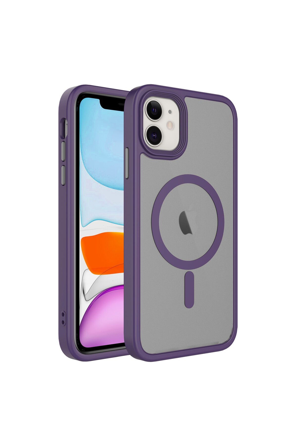 iPhone 11 Uyumlu Mat Arka Yüzey Wireless Şarj Özellikli BSAY Flet Magsafe Kılıf-Derin Mor