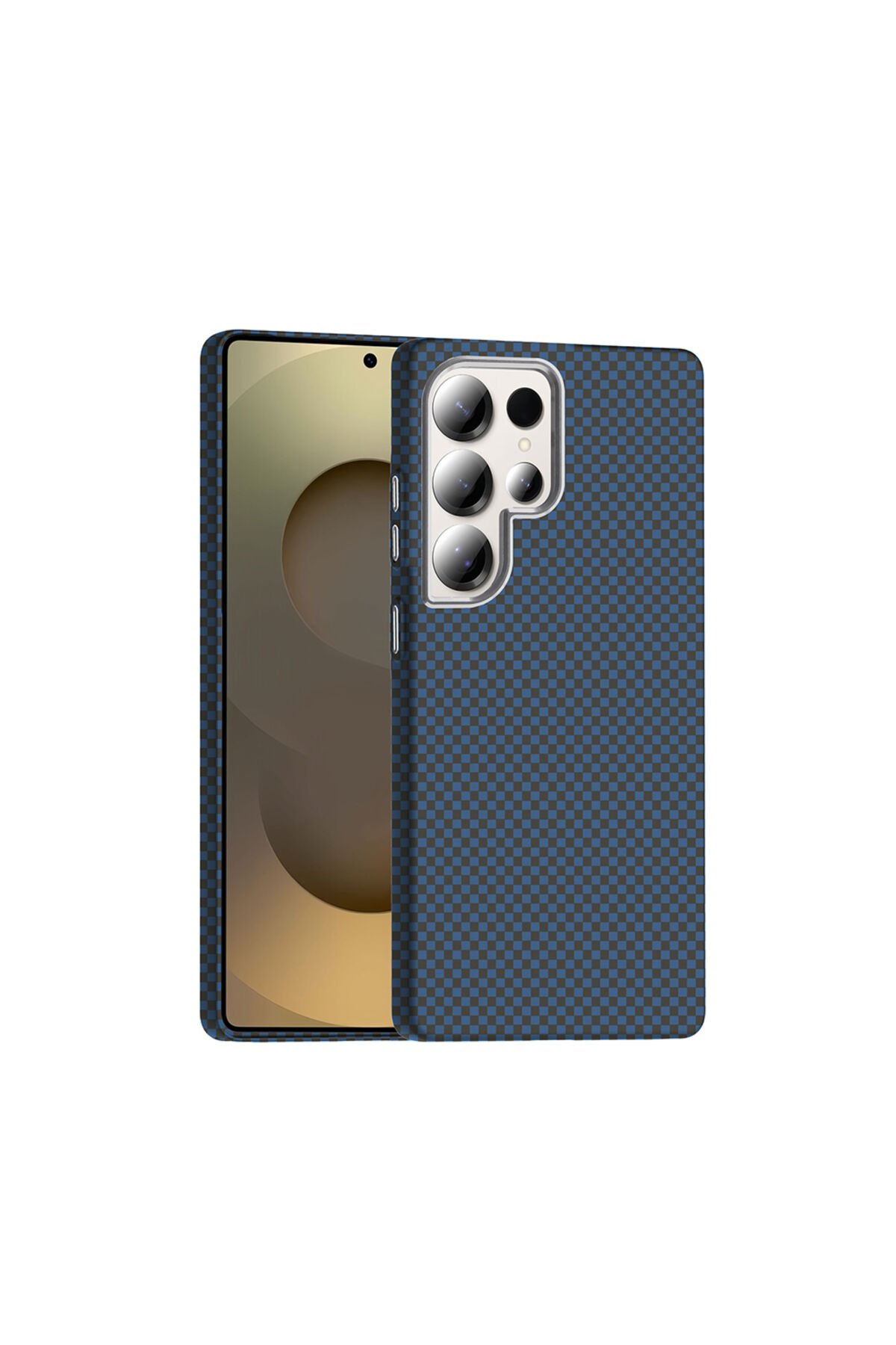 Galaxy S25 Ultra Kılıf M-safe Şarj Özellikli Karbon Fiber Görünümlü TKNC Gros Kapak - Gold-Siyah Gold-Siyah